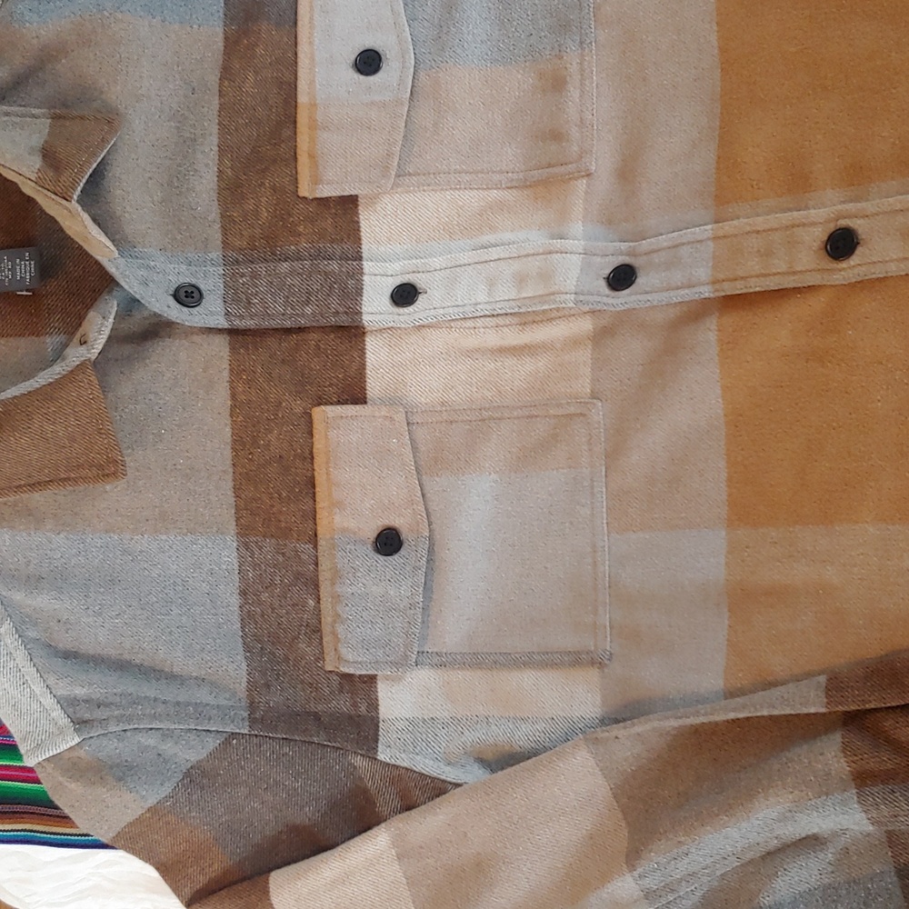 Men's Plaid Polyester Blend Button Shirt Brown, Tan, XL - Picture 14 of 15